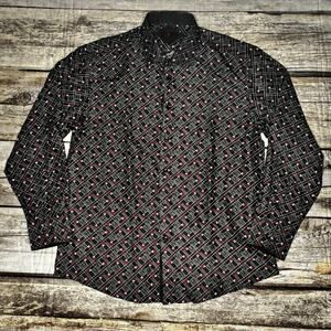 BC Collection Mens Long Sleeved Button Down Shirt Size XL Geometric Black NEW